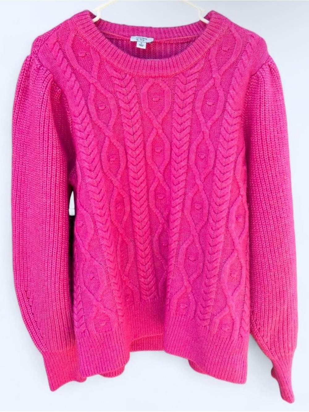 Crown & Ivy Hot Pink Cable Knit Sweater Women's Size Large Diamond Leaf Pattern